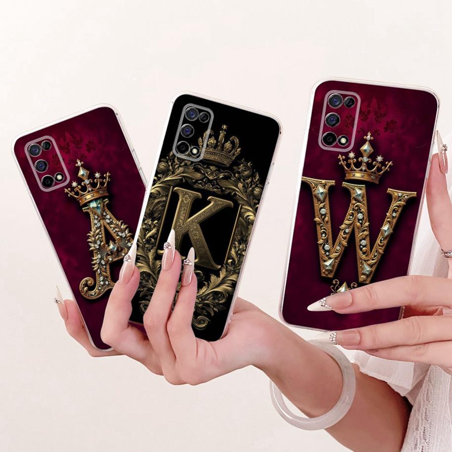 For Realme 7 5G Case Luxury Initial Letters Crown Soft Silicone Clear TPU Back Cover For Realme Narzo 30 Pro V5 Q2 5G Phone Case