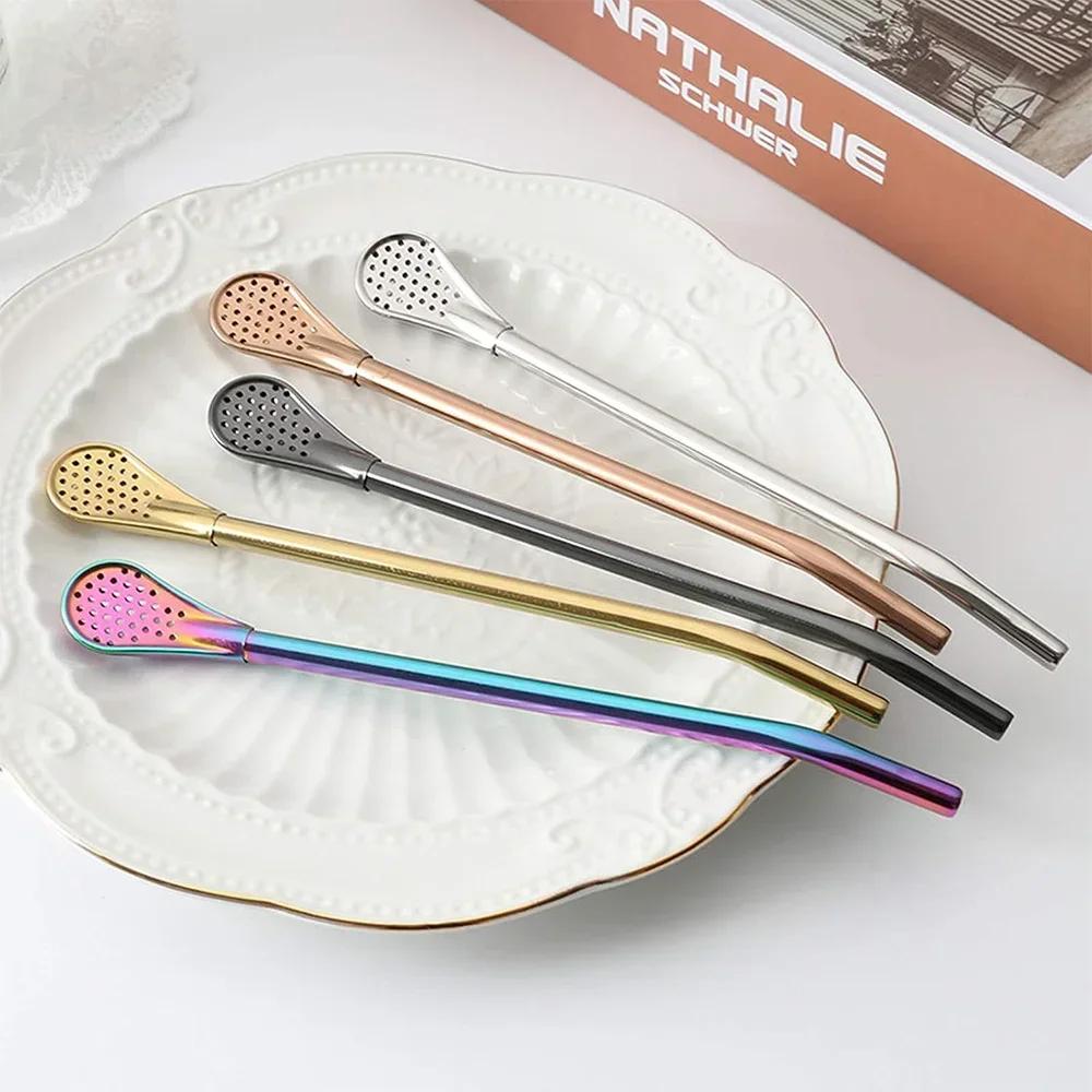1-5 шт. красочные соломинки для питья из нержавеющей стали 304, моющиеся многоразовые ложки для мате, фильтр-соломинки для коктейльных баров, аксессуары