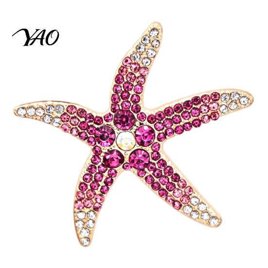 Marine Life Clothing Accessories Vintage Rhinestone Starfish Brooch, Ocean Metal Lapel Pin, Beach Party Accessory Sea Animal Jewelry for Suit