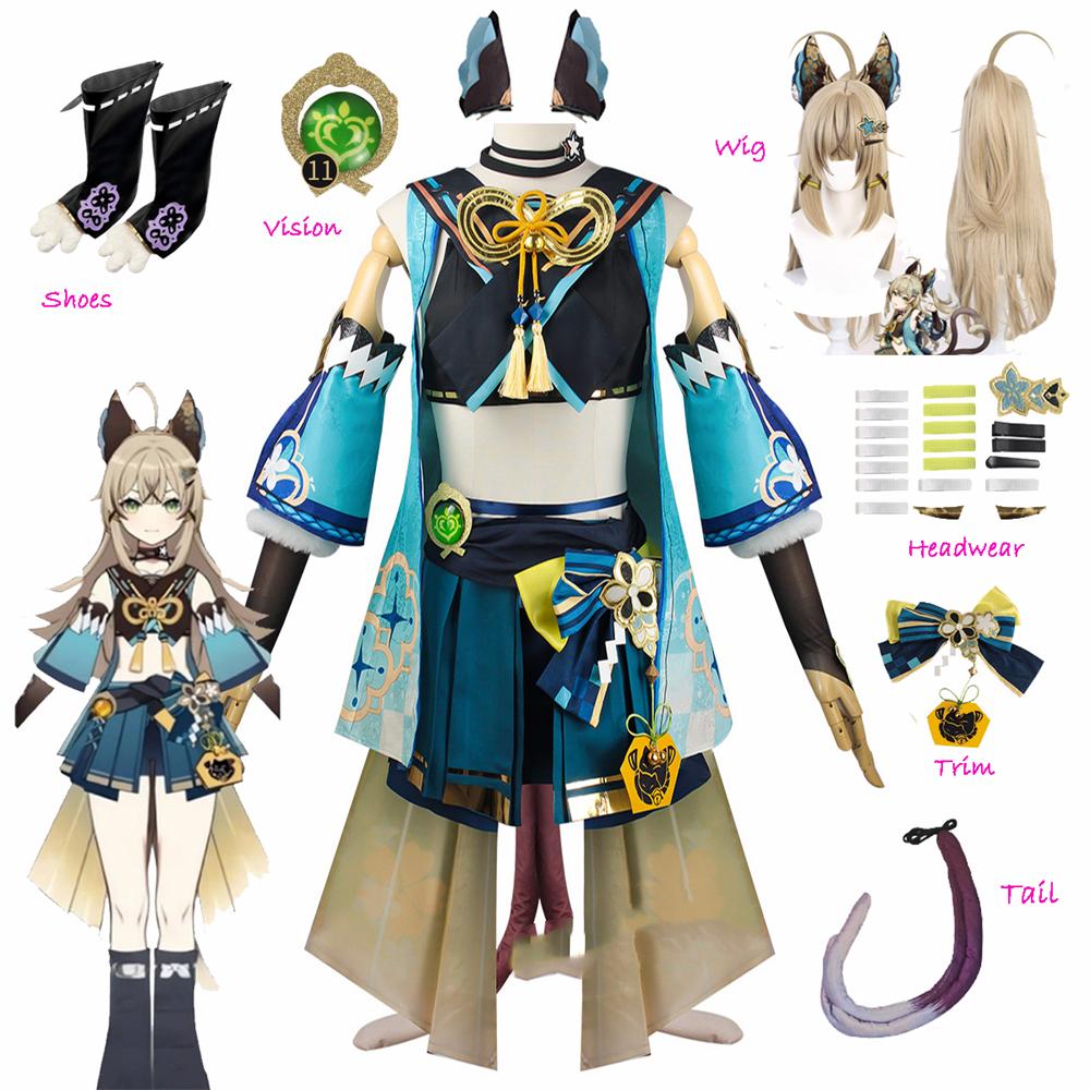 Game   Kirara Cosplay Costume Wig Cat Ears Tail Shoes Accessories Full Set Anime Halloween Costume For Women XXXL