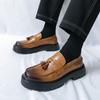 Men's Loafers Large Size Platform Fringed Shoes Fashionable Men's One-pedal Casual Leather Shoes British Style Men's Shoes