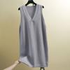 Long Knitted Vest Women V-neck Jacket Sweater Knee Length Dress Loose  Autumn Winter Sleeveless Solid
