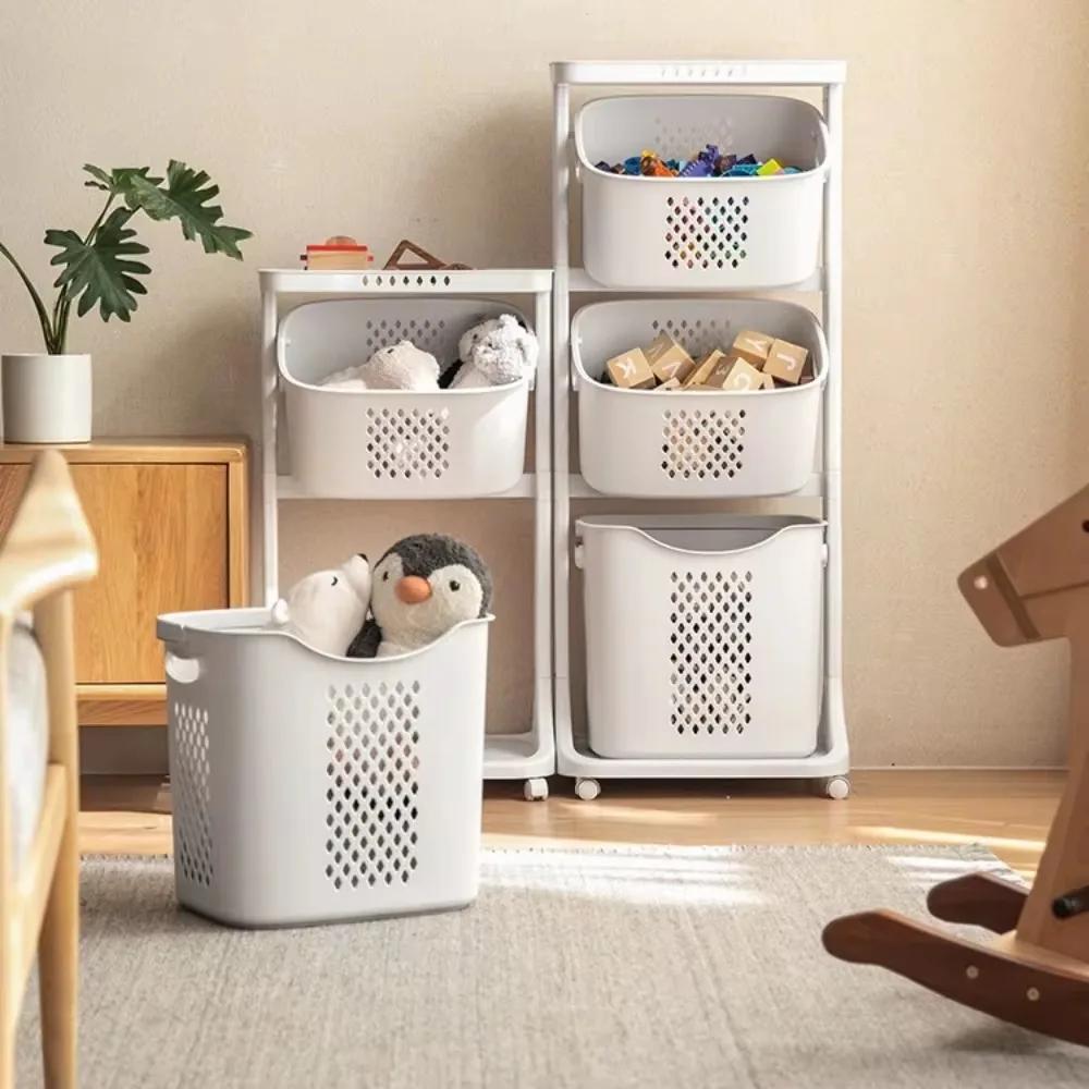 Multi-Layer Laundry Basket Household Bathroom Storting Dirty Clothes Storage Baskets with Wheels Kitchen Simplicity Storage Rack