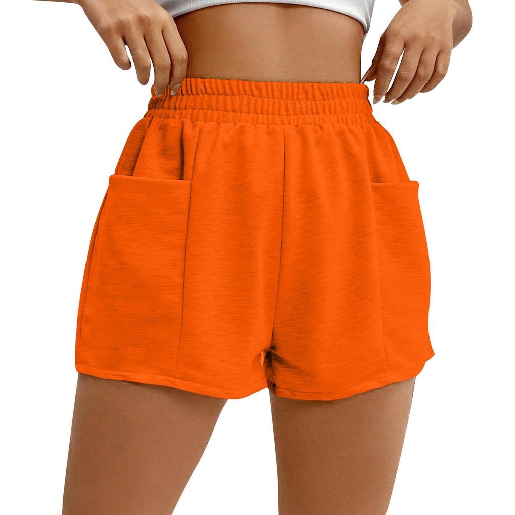 Women's Summer Elastic Waist Loose Wide Leg Solid Color Casual Sports Shorts