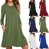 Женское повседневное свободное платье-футболка с длинными рукавами и карманами