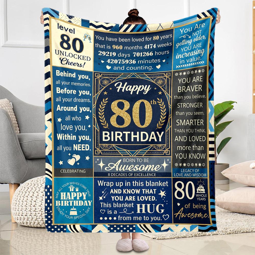 Фланелевое одеяло на 80-летие - Мягкое, подходит для диванов, кроватей, офисов, путешествий, для всех сезонов, отличный подарок на праздники и дни рождения.