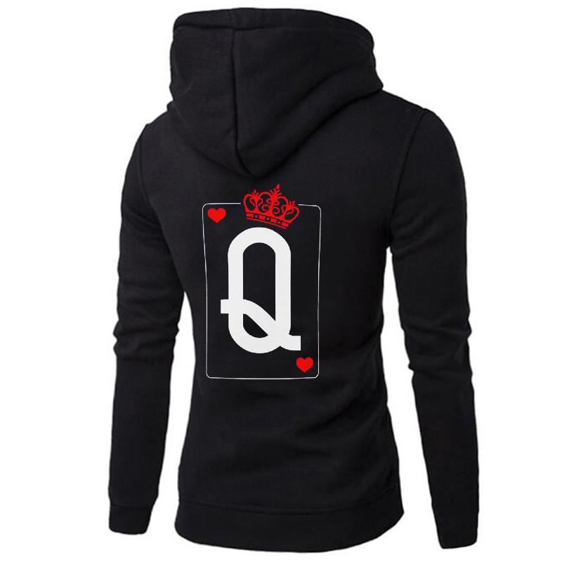 Female Full Sleeve Casual  Pullovers Tops QUEEN KING Poker Couple Hoodies Autumn Winter Women Men Harajuku Hooded Sweatshirt