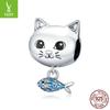 Иньцзыюнь Серебро 925 пробы Бусины в виде кошки и рыбки с дизайном капли масла - Милые аксессуары для DIY ювелирных изделий (BSC226)