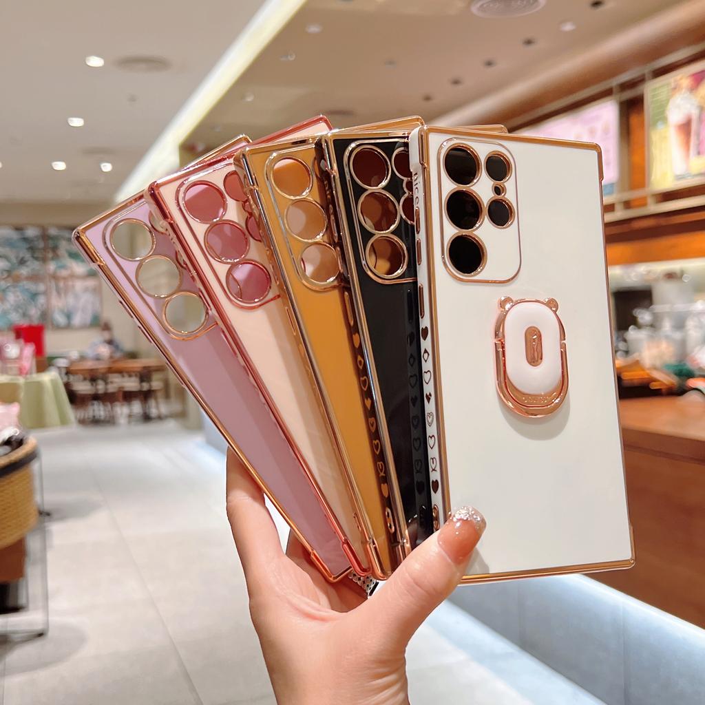 Подходит для чехла мобильного телефона Galaxy S23U, гальванизированный медведь, Samsung S20FE, Apple 17, кольцо-подставка, защитный чехол
