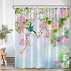 Pink Rose Floral Shower Curtains Rustic Flowers Green Leaves Modern Fabric Home Bathroom Decorative Bath Curtain Set With Hooks