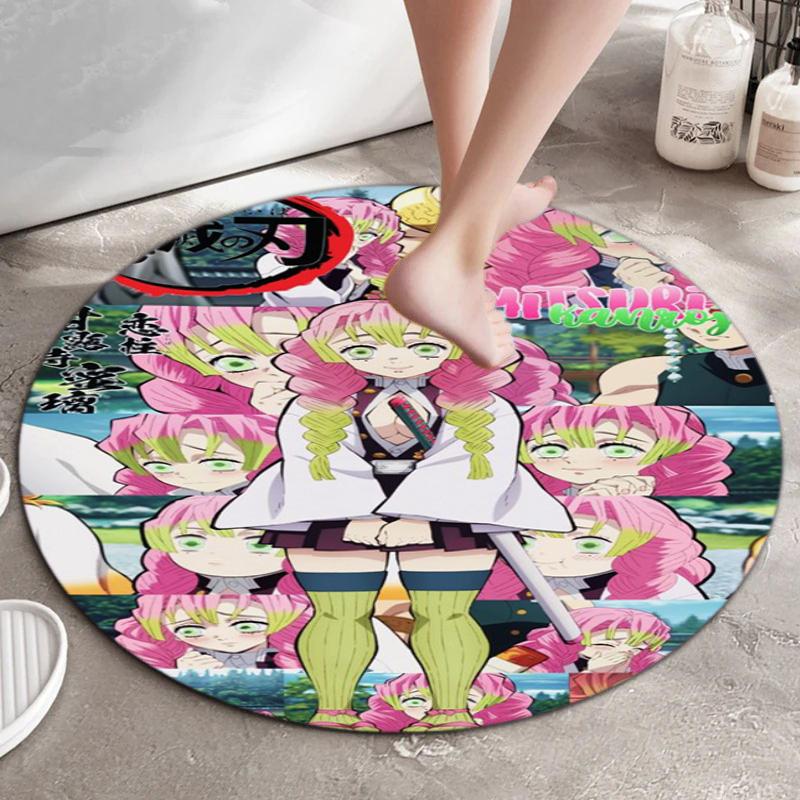 Classic Japanese-style cartoon Demon Slayer round rug, home soft decorative anti-slip yoga mat and chair mat, outdoor floor mat carpet K31