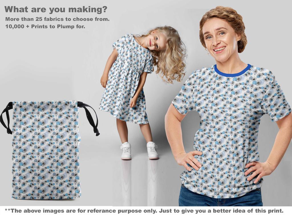 oneOone Cotton Poplin Blue Fabric Floral Sewing Material Print Fabric By The Yard 42 Inch