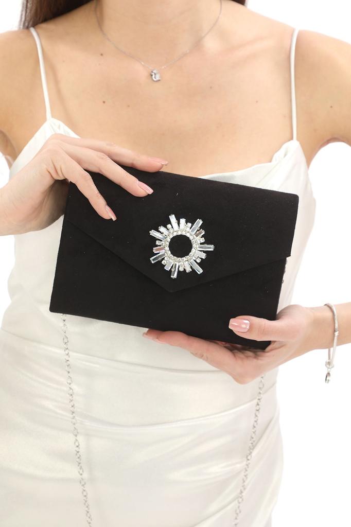 Women's Sea Bream Material Stone Accessory Magnetic Envelope Cover Usable Evening Dress Bag with Shoulder Strap