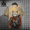 Men's Animal T-Shirt Japanese Samurai Cat Element Graphic 3D Print T-Shirt