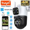 Уличная камера Tuya Wifi 4K 8MP с двумя экранами PTZ, видеонаблюдение, ночное видение, безопасность и защита