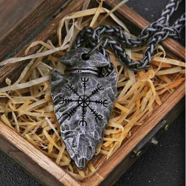 Винтажное мужское ожерелье из нержавеющей стали с рунами викингов, копьем и подвеской «Вегвизир», амулетом, подарок для парня