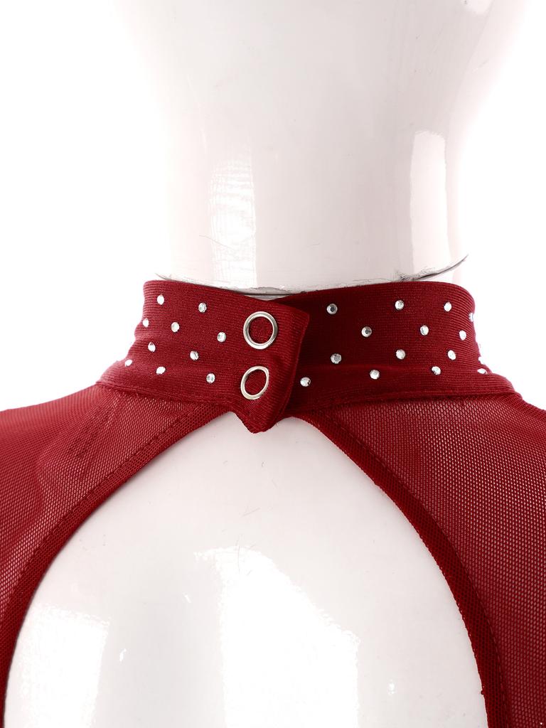 Children Girls Fashion Leotard Long Sleeve Round Collar Hollow Back Skating Performance Jumpsuit