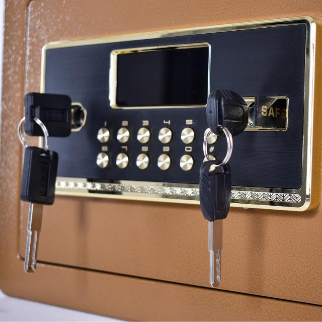 Pancerny domowy sejf z zamkiem elektronicznym i kluczem 25x35x25 cm brązowy