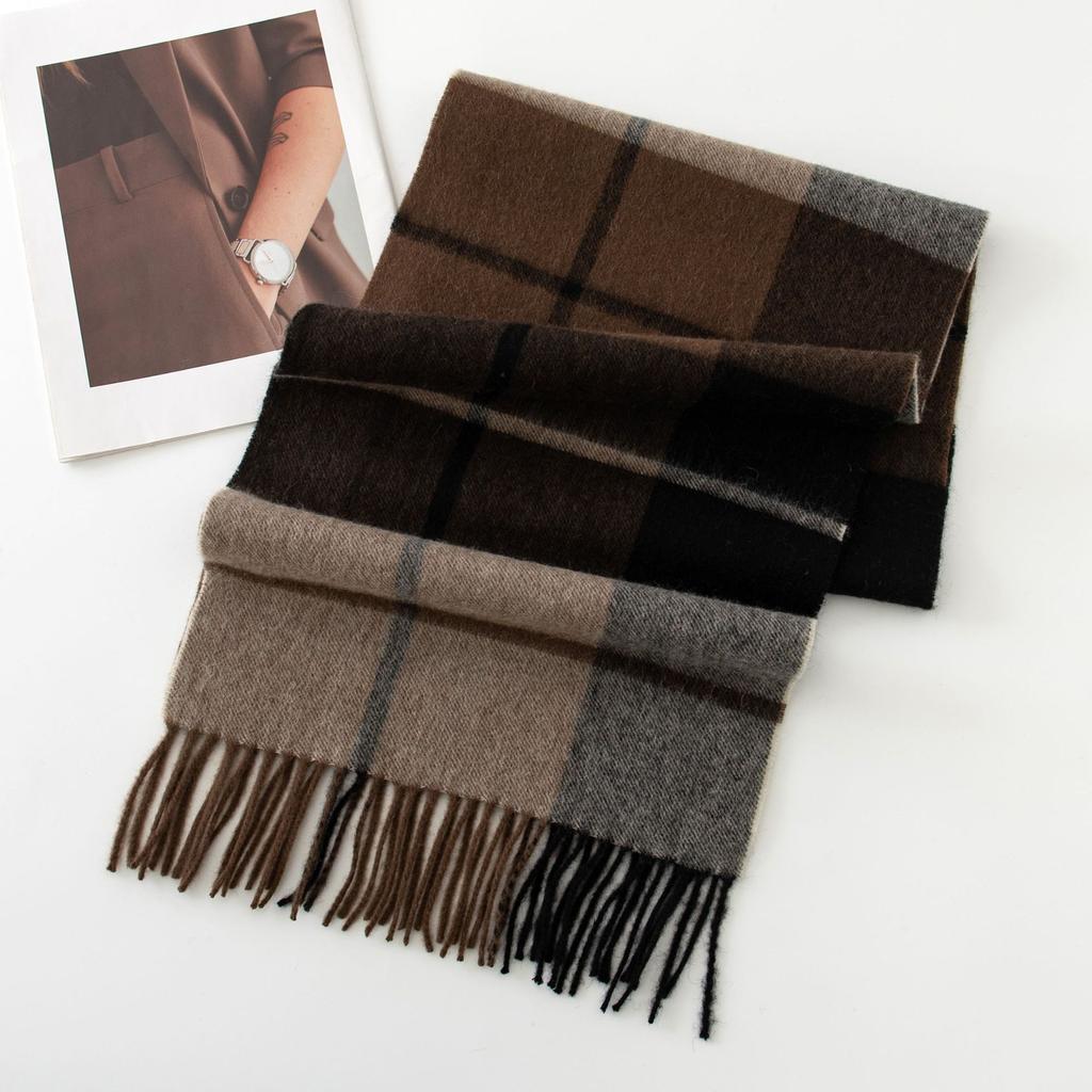 Christmas 100% Wool Scarf, High-quality Women's Versatile, Plaid Stitching Warm Neck