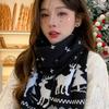 Christmas Warm Soft Elk Double-Sided Knitted Scarf Unisex Winter Neck Warmer Scarf Red Long Scarves for Men Women Holiday Gift