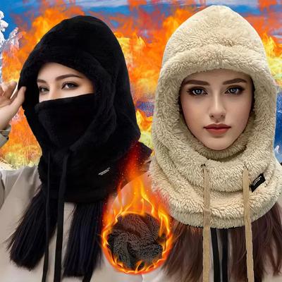 1 шт. Супер толстая плюшевая зимняя шапка-балаклава, регулируемая кулиска, подходит для зимнего катания на лыжах, велоспорта и занятий спортом на открытом воздухе