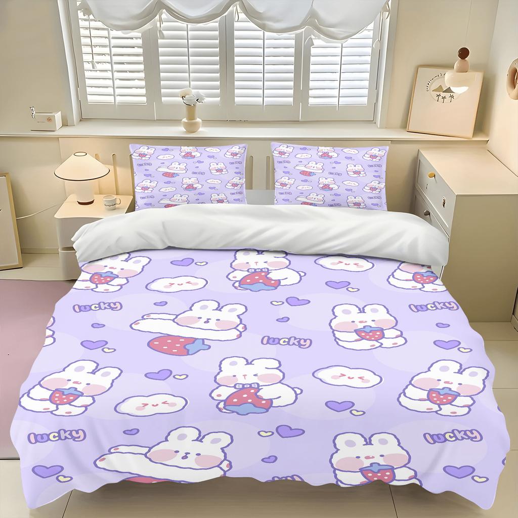 Милый фиолетовый кролик Цифровой принт Комплект постельного белья Пододеяльник Наволочка Комплект одеял Для детей Мальчиков Взрослых Домашний декор Подарок