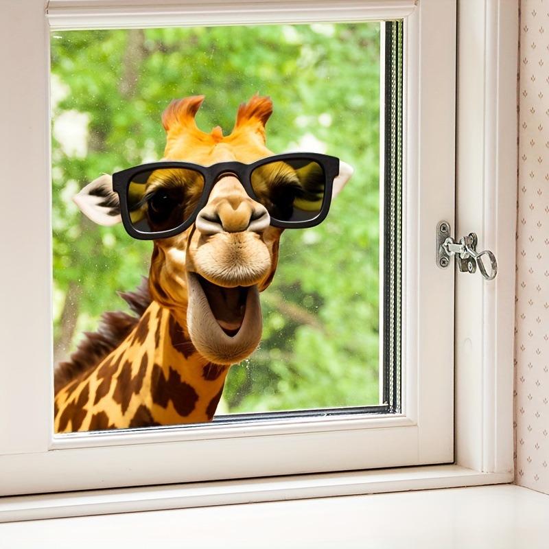 Мультяшные улыбающиеся солнцезащитные очки Длинношеий олень Стекло Домашнее украшение Наклейки на стену