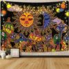 Burning Sun Tapestry Vintage Floral Psychedelic Mushroom Room Decor Aesthetic Plants And Leaves Tapestries Mystic Hippie Cloth