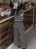 Girls' 2026 Autumn Korean Striped Two-Piece Long-Sleeve T-Shirt & Wide-Leg Pants Set