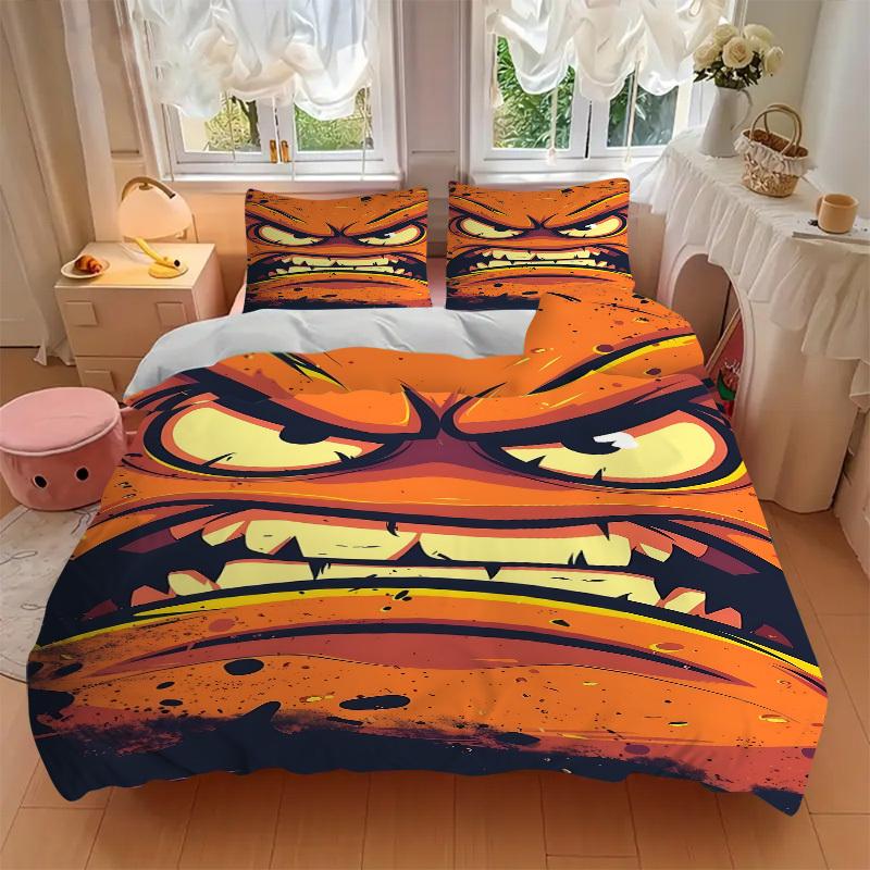 3pcs bedding set Angry Face Includes 1 Comforter + 2 Pillowcases, Without Pillow Inserts, Soft Comfortable, Lightweight Breathable, Printed