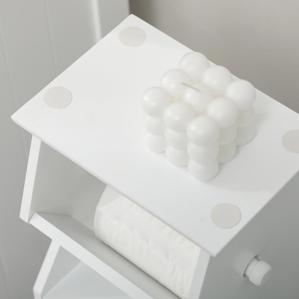 White MDF Bathroom Cabinet with Cupboard and Toilet Paper Space, 19x15x56 cm