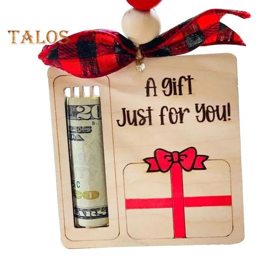 Handmade Wooden Money Holder Christmas Tree Reindeer Money Clip Wallet Ornament with Blessing Placing Money Dispenser for Christmas Tree Home