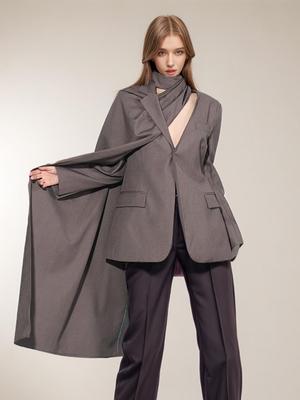 Летнее женское однотонное пальто и универсальный костюм с воротником-шарфом 2025