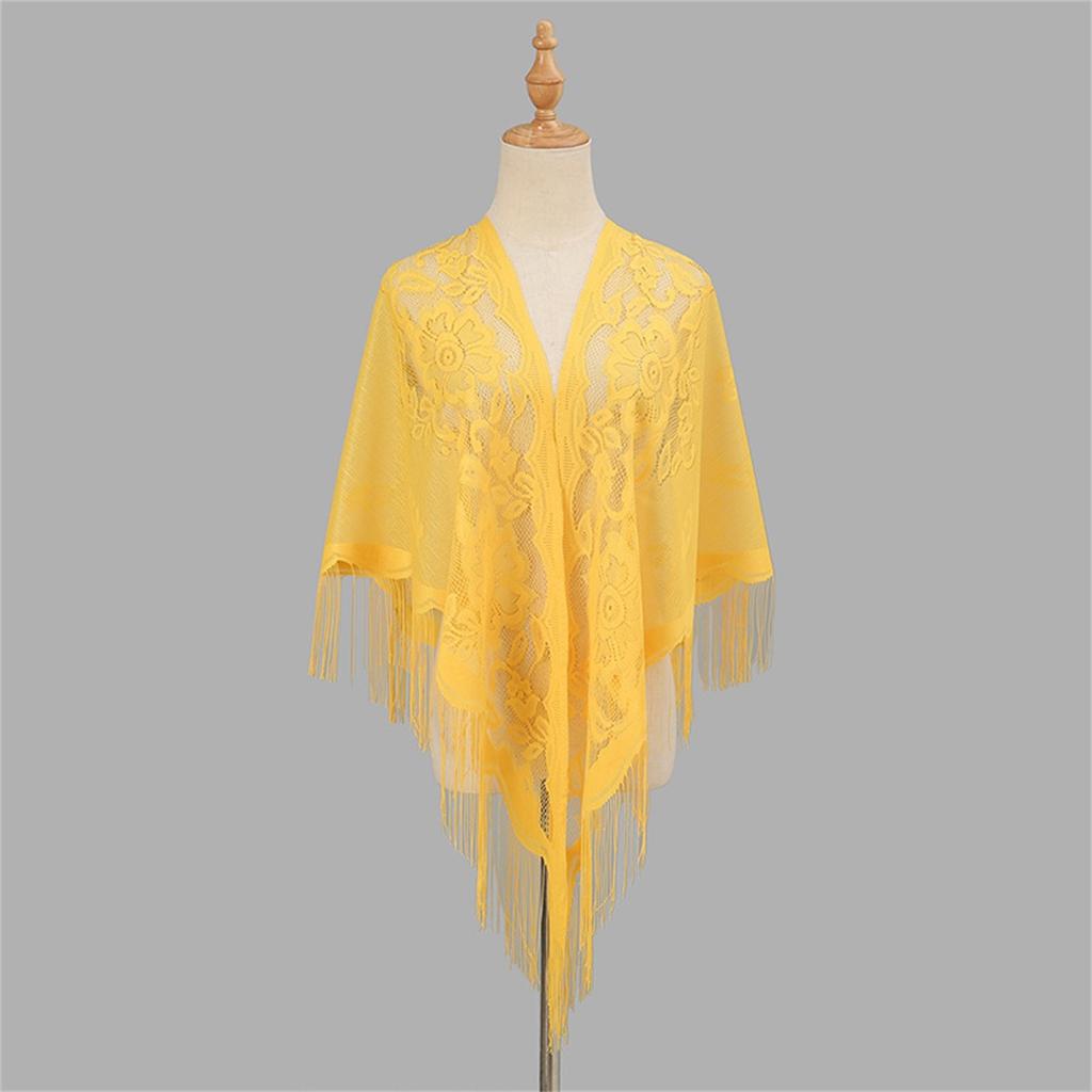 Nylon Hollowed Out Single Color Breathable Tassel Scarf Shawl Female