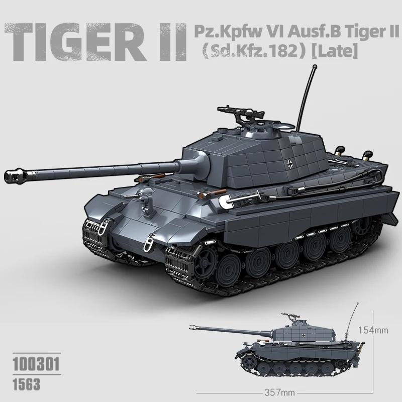 Тяжелый танк Тигр II Sd.Kfz. 182 Строительные блоки Второй мировой войны Черный тигр Гусеничная бронированная машина Игрушка-модель для мальчика 100301