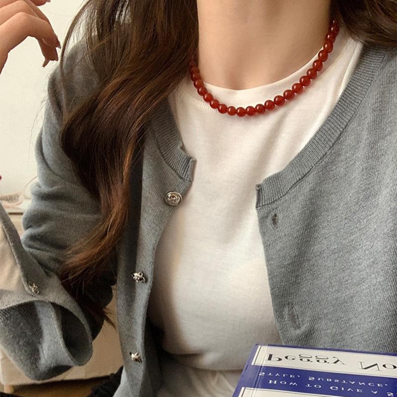 Винтажные красные бусины ожерелья для женщин китайский стиль стеклянные бусины ожерелье изысканный элегантный чокер эстетические ювелирные аксессуары