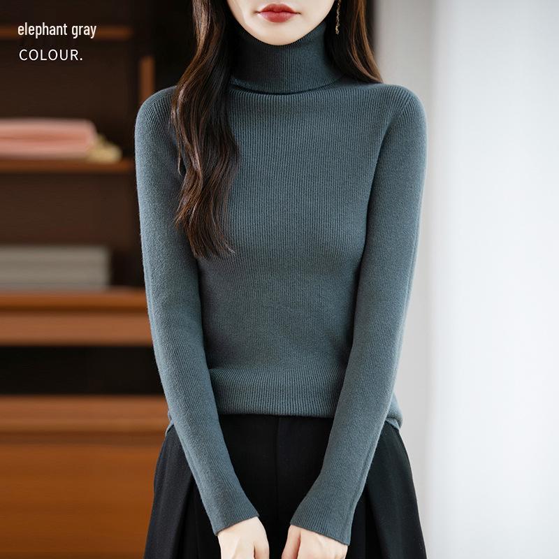 2026 Autumn Winter Women's High Neck Slim Fit Knit Pullover Sweater in Korean Style