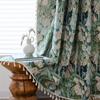 Jacquard Green Floral Curtains - Tassel Trim Semi-Sheer Kitchen Valance & Bay Window Drapes | Ready-Made Bohemian Room Divider (Hooks/Grommet)