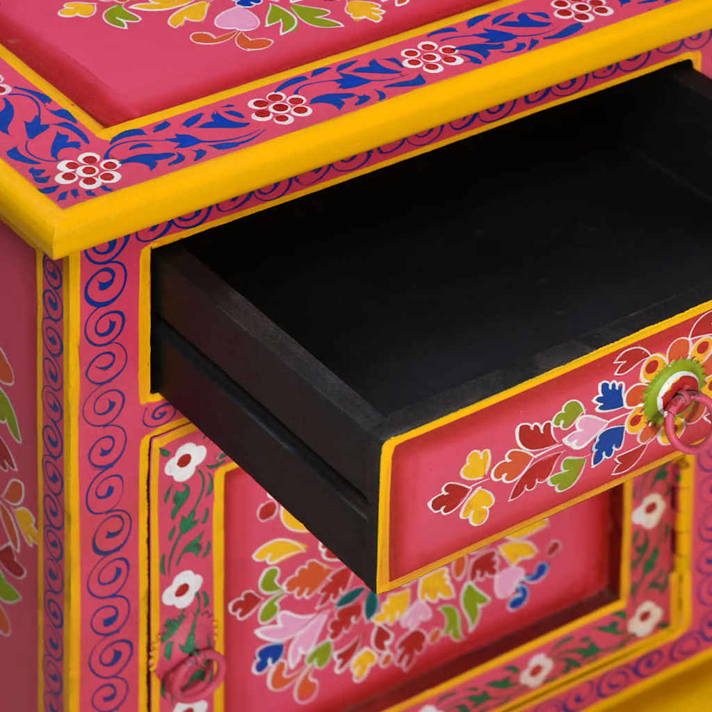 Nightstand Solid Mango Wood Pink Hand Painted