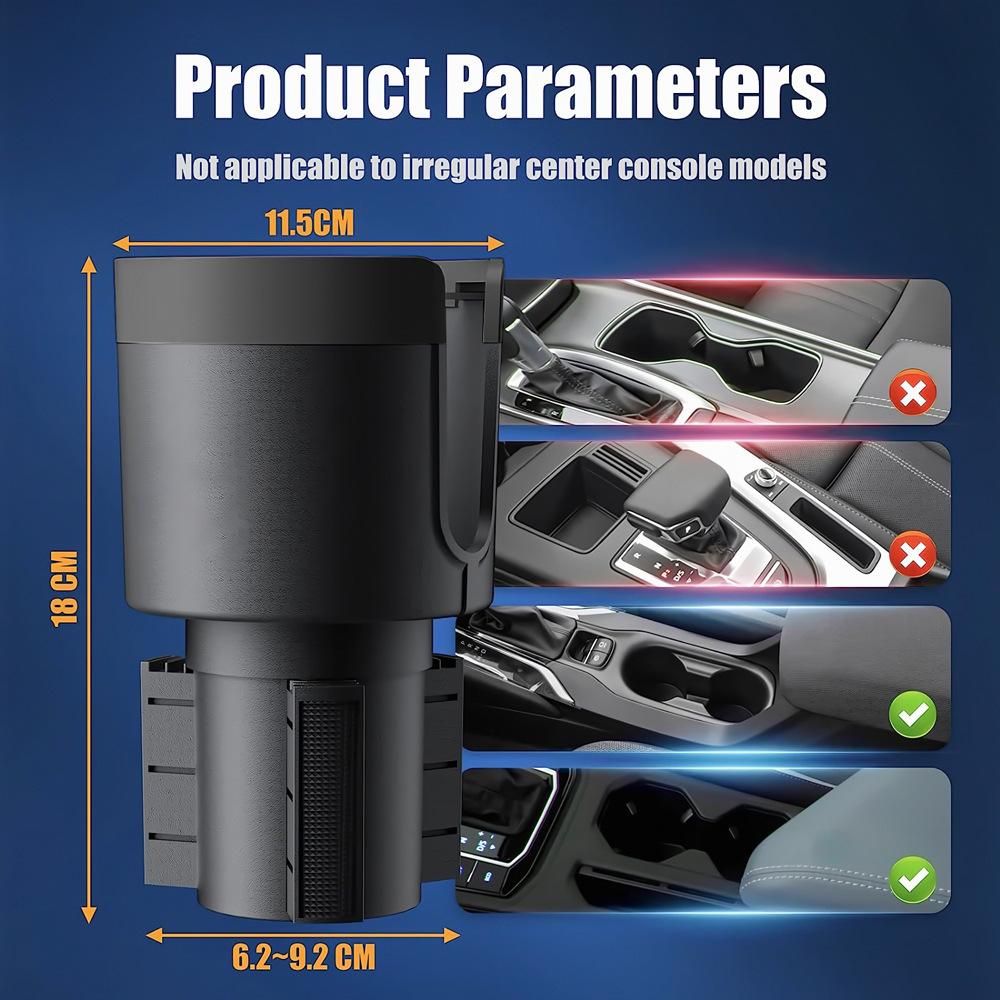 Car Cup Holder Expander With Food Tray Multi-function 360 Degree Adjustable Base Drink Stand For Lunch Snack Auto Accessories