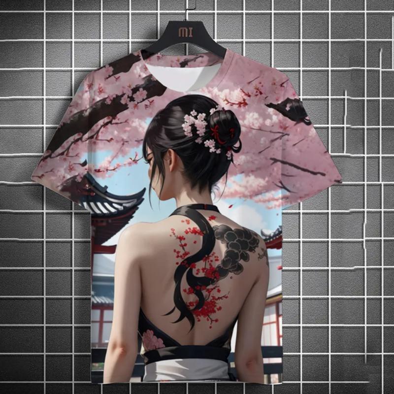 Men's T-shirt 3D Printed Anime Goddess Back Tattoo Print T-shirt Casual Loose Short Sleeved T-shirt Men's Home Clothing Top