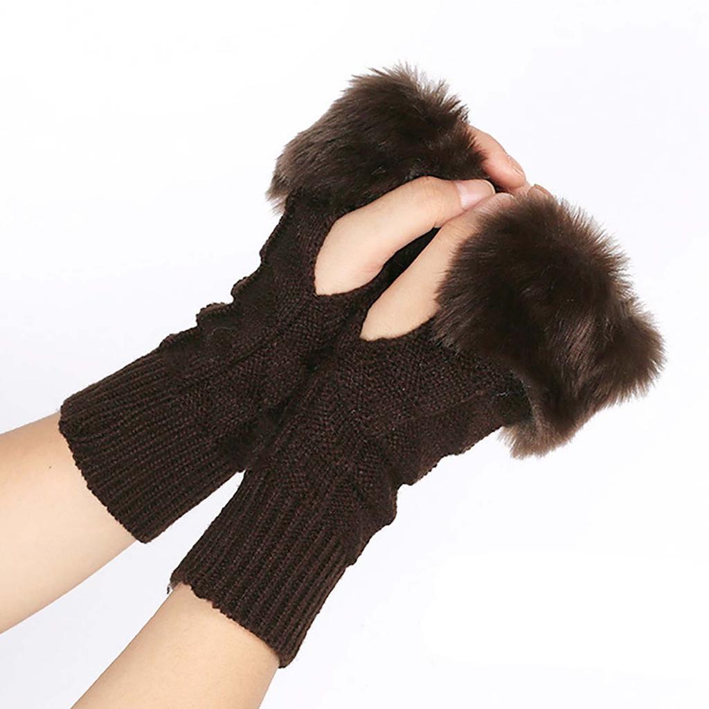 Autumn/winter Medium Length Knitted Gloves Half Finger Computer Gloves Warm Imitation Rabbit  Gloves
