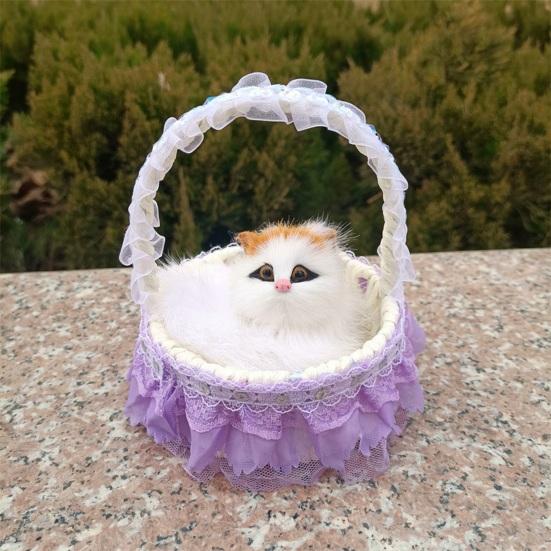 Реалистичная игрушка для кошек со звуком, портативная кружевная корзина с цветами, имитация искусственного меха, модель котенка, украшение, украшение для детей, любителей домашних животных, подарок на день рождения