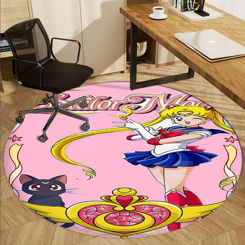 Sailor Moon Pattern Round Rug, Indoor/Outdoor Mat, for Picnic, Gameroom, Bedroom, Office, Living Room, Home Decor Carpet, Birthday Gift