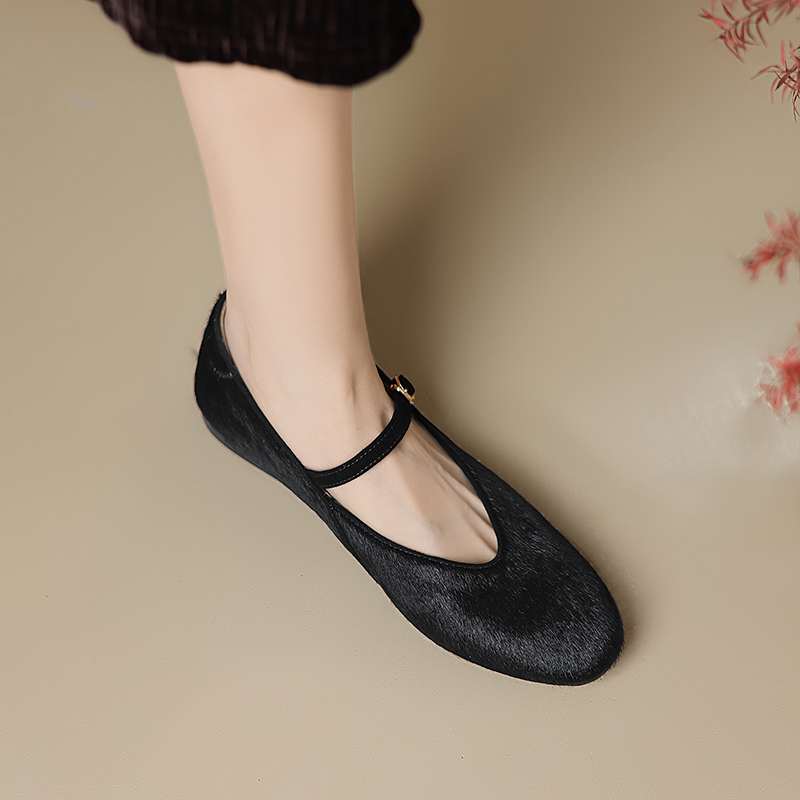 Krazing Pot Horsehair Fur Summer Spring Autumn Low Heels Flat with Leopard Patterns Ballet Shoes Shallow Pumps