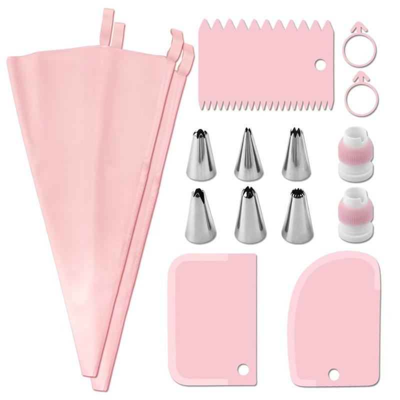 15PCS Stainless Steel Decorative Nozzle Set Plastic Scraper Flower Bag Cream Spatula Reusable Household Kitchen Baking Tools