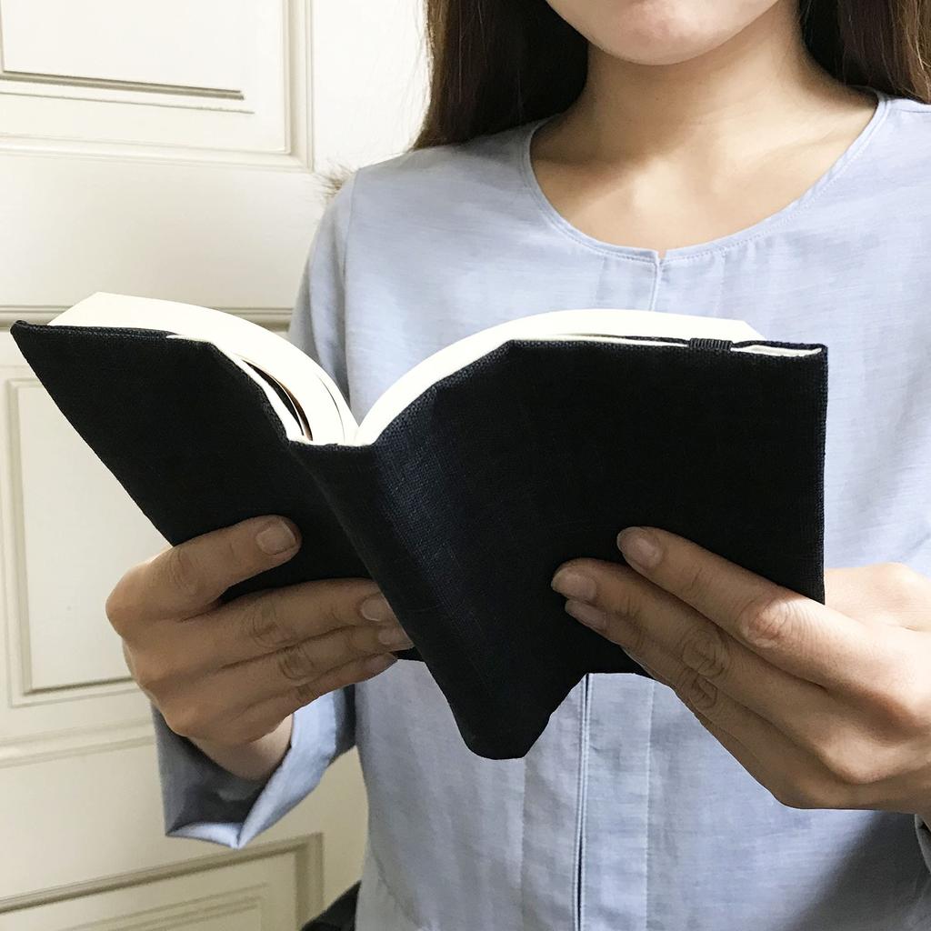 Adjustable A6 Paperback Book Cover, Made in Japan, Includes Bookmark, Stylish Japanese Item, Gift (Plain Black, A6 Paperback)