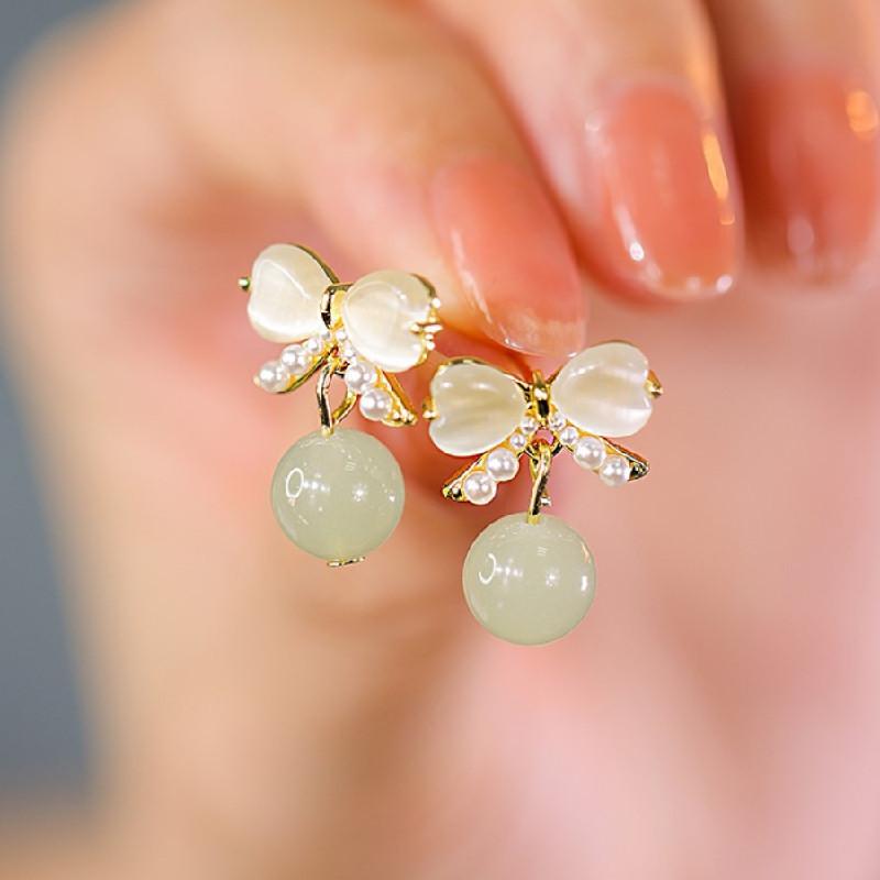 S925 silver needle opal stud earrings femininity geometric love premium earrings ins style Korean earrings collection