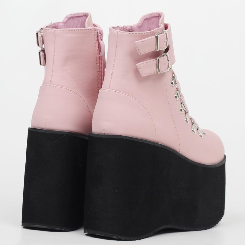 Унисекс готические панк ботильоны на щиколотке с каблуком 11 см и шнуровкой с застежкой-пряжкой