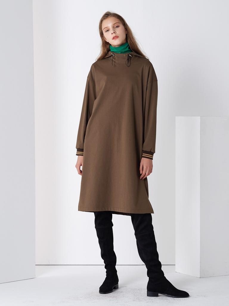 Pin Black Bar-Code Long Hood One-Piece Brown